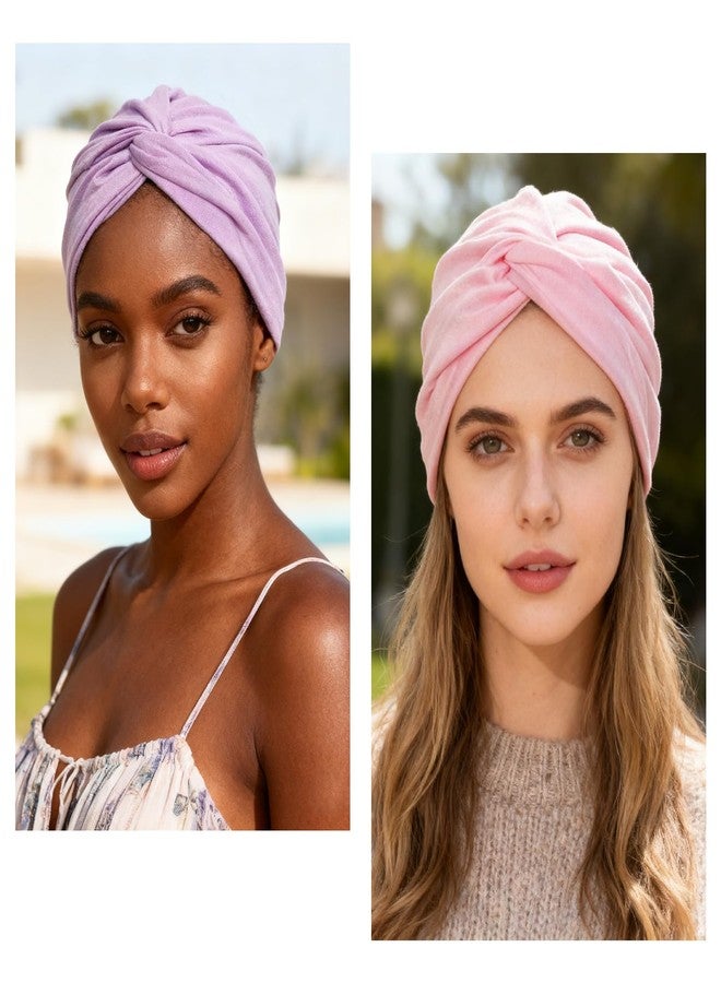Sdfvsdg 4 Pcs Stretchy Turban Head Wraps for Women Pre Tied Knot Turban Hats Sleep Hats Cancer Headwear Chemo Headwrap 4 Colors (Blue, Purple, Pink, White) - Image 4